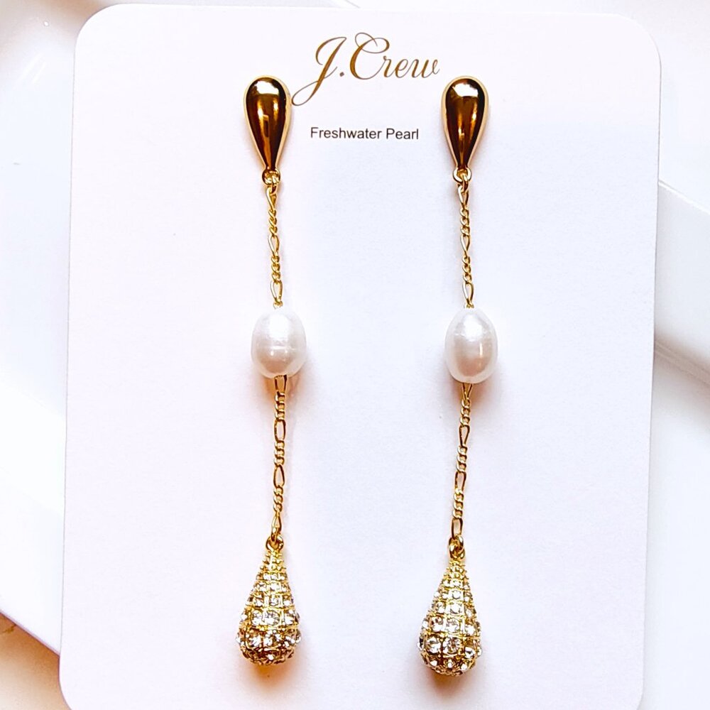NWT J.CREW Pearl And Pavé Crystal Waterfall Earrings - Picture 2 of 9